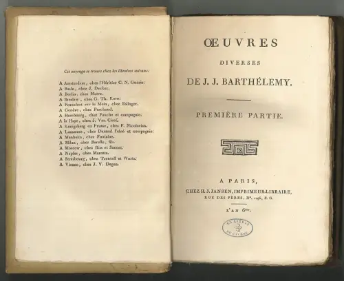 Oeuvres diverses. BARTHELEMY, J[ean] J[acques].