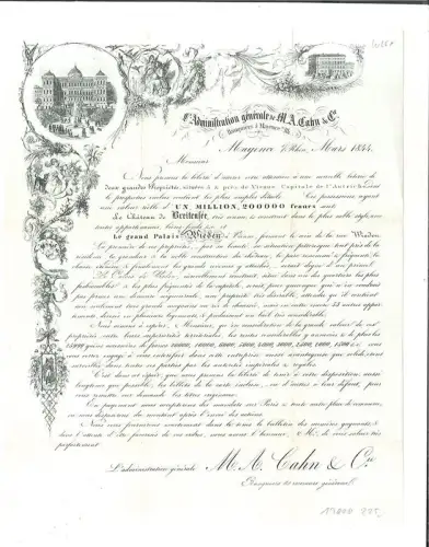 L` Administration générale de M. A. Cahn & Cie. Banquiers á Mayence s/Rh. [...] 