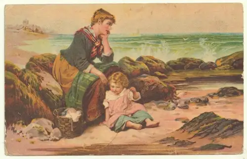 [Frau mit Kind am Strand].