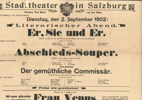 Stadttheater in Salzburg. Direktion Paul BLASEL und Karl WEISS. 73. Vorstellung 