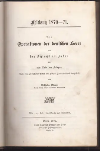 Feldzug 1870-71. Die Operationen der deutschen Heere von der Schlacht bei Sedan 