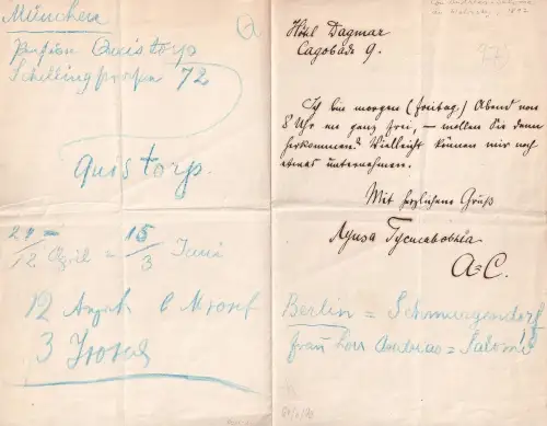 Eigenhändiger Brief mit Unterschrift. ANDREAS-SALOME, Lou.