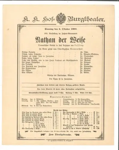 K. k. Hof-Burgtheater. Sonntag den 5. October 1902. 203. Vorstellung im Jahres-A
