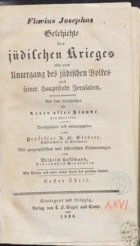 JOSEPHUS FLAVIUS., Geschichte des jüdischen... 1836