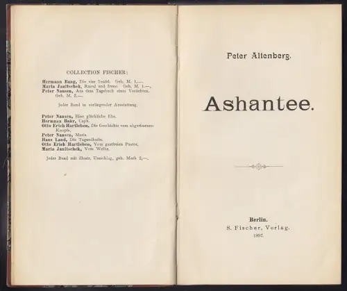 ALTENBERG, Ashantee. 1897