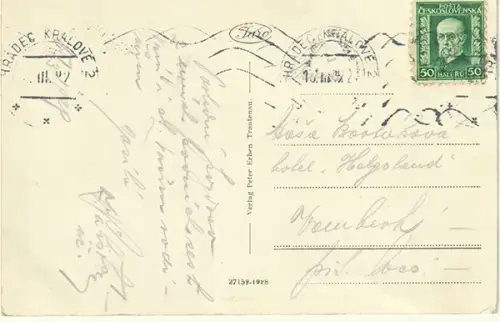 Trautenau. Ringplatz mit Rathaus und kath. Kirche.