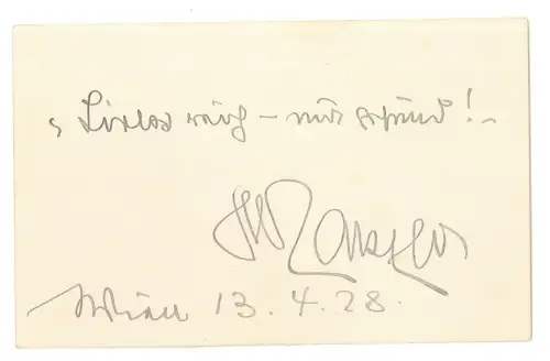 Eigenhändig signierte Karte. SLEZAK, Leo, Opernsänger und Schauspieler (1873-194