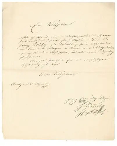 Eigenhändiger Brief. [FÜRSTENBERG] Friedrich, Erzbischof von Olmütz (1813-1892).