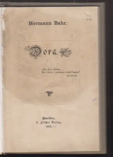 Dora. BAHR, Hermann.