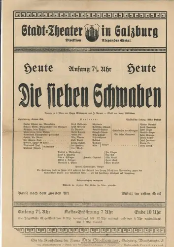 Stadt-Theater in Salzburg. Direktion: Alexander STRIAL. Heute Anfang 7 1/2 Uhr. 