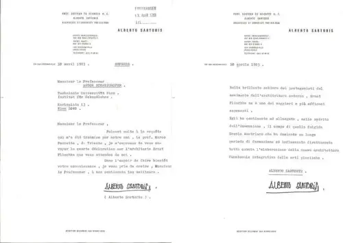 Ms. Brief m. eigenh. Unterschriften. SARTORIS, Alberto, Architekt (1901-1998).