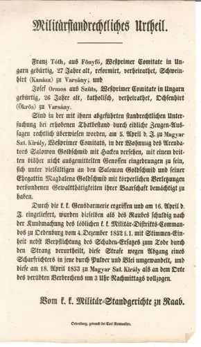 Militärstandrechtliches Urtheil.