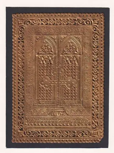 Goldene Stanzspitze mit aufklappbaren Türenapplikation und Chromolithographie.