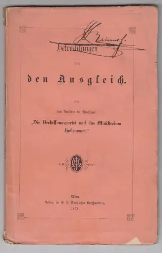 Betrachtungen über den Ausgleich. Von dem Verfasser der Broschüre: `Die Verfassu