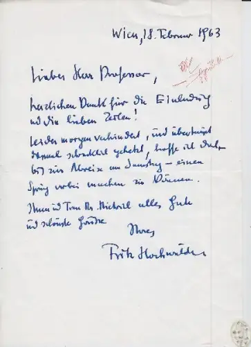 HOCHWÄLDER, Eigenhändiger Brief m. U. 1963