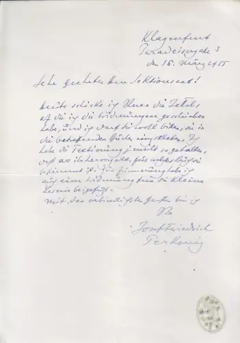 4 eh. Briefe m. U, PERKONIG, Josef Friedrich.