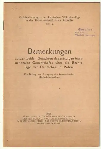 Bemerkungen zu den beiden Gutachten des ständigen internationalen Gerichtshofes 