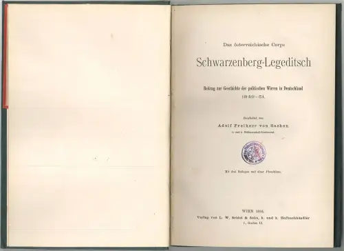 Das österreichische Corps Schwarzenberg-Legeditsch. Beitrag zur Geschichte der p