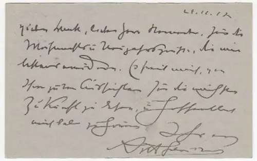 Handschriftl. Postkarte von Arthur Schnitzler, vom 24. 12. (19)17. Mit eigenhänd