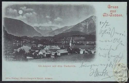Gruss aus Alt-Aussee. Alt-Aussee mit dem Dachstein.
