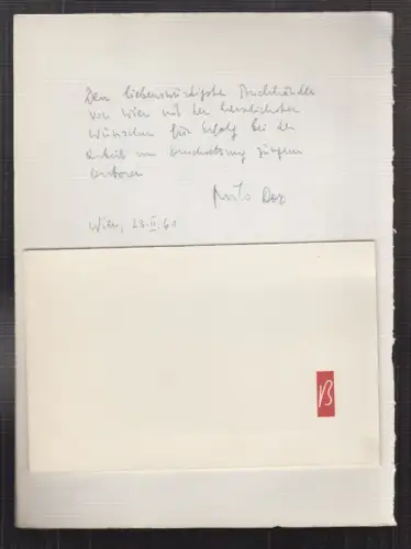 Eigenh. mehrzeiliger Danksagung. DOR, Milo.