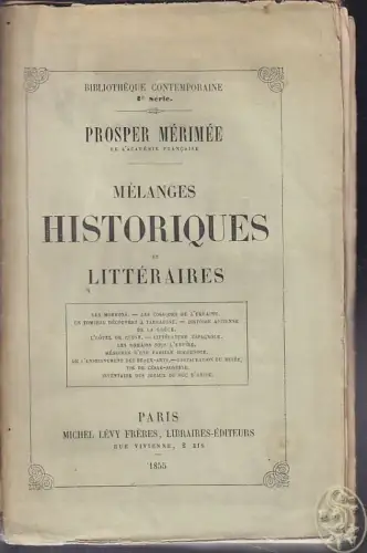 MERIMÉE, Mélanges historiques et littéraires. 1855