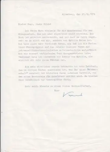 Maschinschriftl. Brief.  Mit eigenhänd. Signatur. LORENZ, Konrad (1903-1989) öst