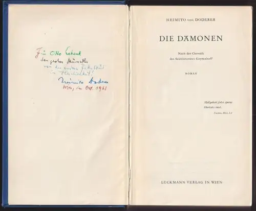 Die Dämonen. Nach der Chronik des Sektionsrates Geyrenhoff. Roman. DODERER, Heim