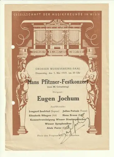 Eigenhänd. Signatut auf einem Programmzettel der Gesellschaft der Musikfreunde W