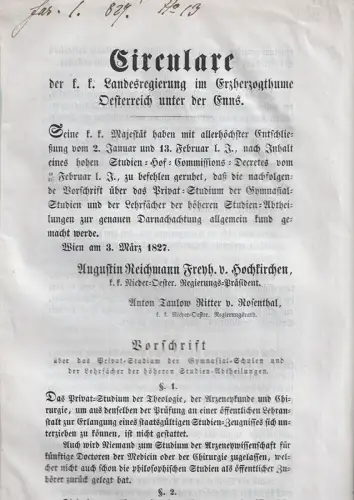 Circulare der k. k. Landesregierung im Erzherzogthume Oesterreich unter  0545-21