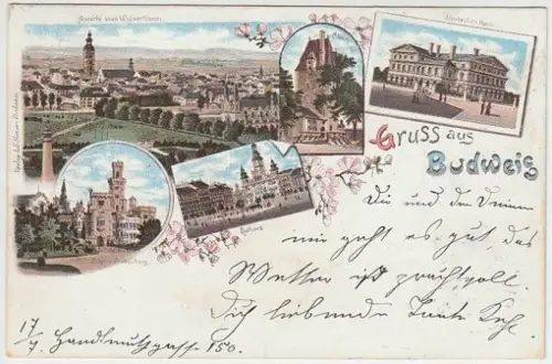 Gruss aus Budweis. Deutsches Haus. Schloss... 1890