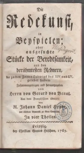 BENAT, Die Redekunst in Beyspielen; oder... 1769