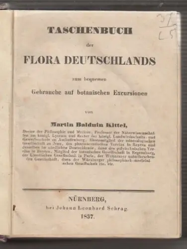KITTEL, Taschenbuch der Flora Deutschlands zum... 1837