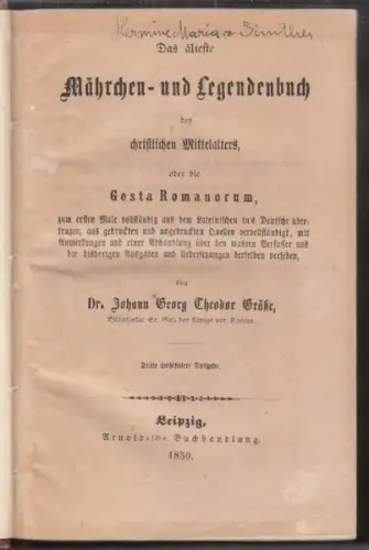 GRÄSSE, Märchen-und Legendenbuch des... 1850