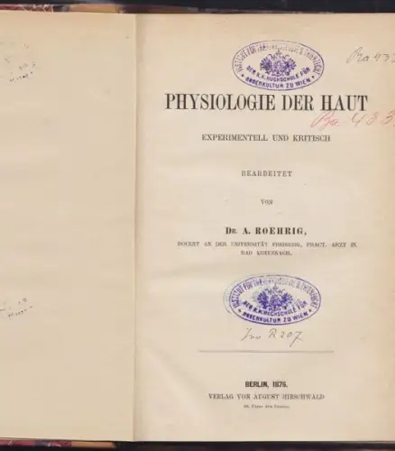 ROEHRIG, Physiologie der Haut. Experimentell... 1876