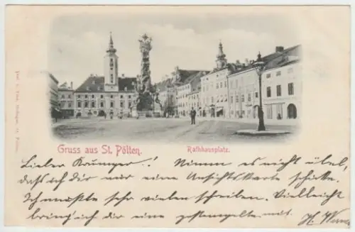 Gruss aus St. Pölten. Rathausplatz. 1890