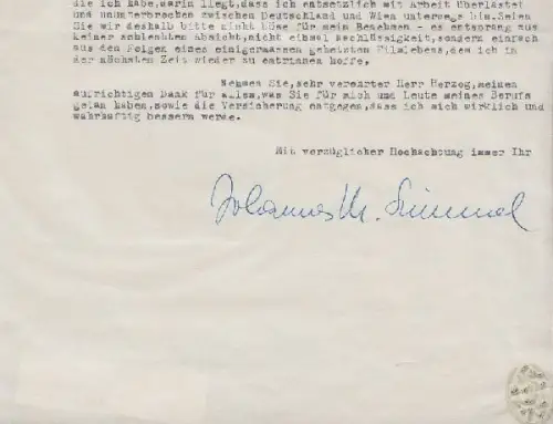 SIMMEL, Brieftyposkript mit eh. U. 1951