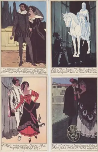 Don Juan-Serie. Konvolut von 7 farblithogr. Karten.