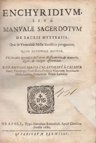 MASSA, Enchyridium, sive Manuale Sacerdotium de... 1682