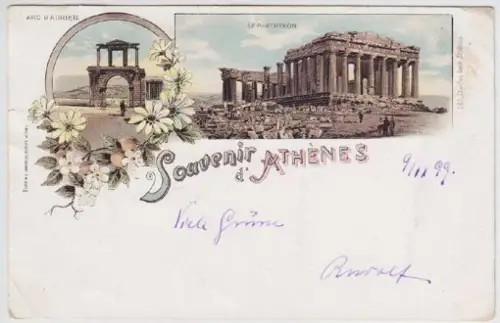 Souvenir d`Athènes. Arc d`Adrien. Le Parthenon.