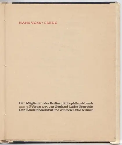 VOSS, Credo. 1925