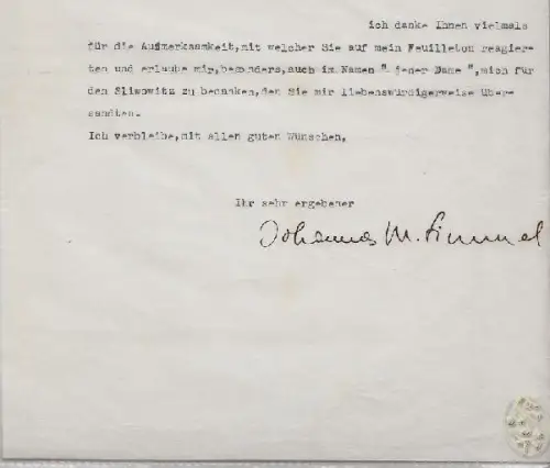 SIMMEL, Brieftyposkript mit eh. U. 1949