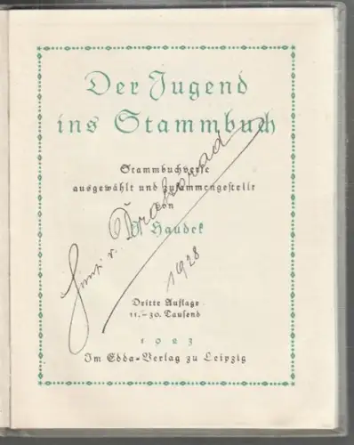 HAUDEK, Der Jugend ins Stammbuch. Stammbuch.... 1923