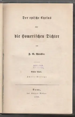 WELCKER, Der epische Cyclus oder die... 1865