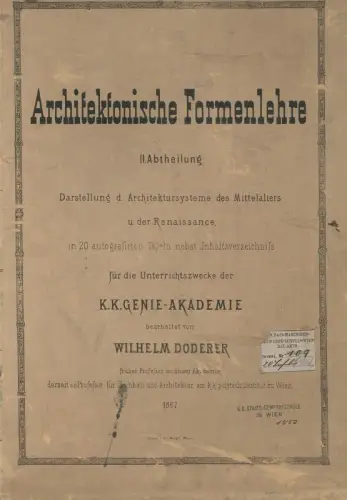 Architektonische Formenlehre. II. Abtheilung. Dartellung d. Architektursysteme d