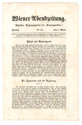 Wiener Abendzeitung. Tägliches Ergänzungsblatt der "Sonntagsblätter". Freitag, d