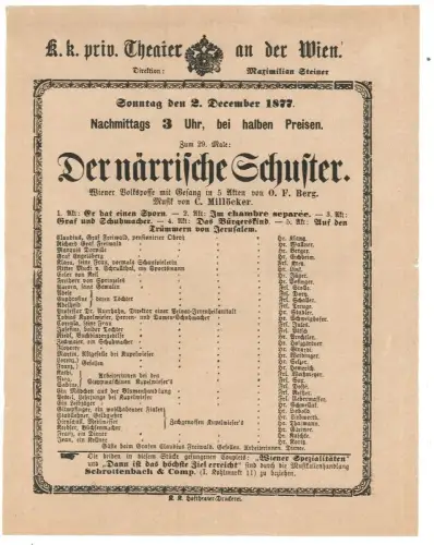 K. k. priv. Theater an der Wien. Direktion: Maximilian Steiner. Sonntag den 2. D