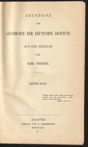 Grundrisz zur Geschichte der deutschen Dichtung. GOEDEKE, Karl.