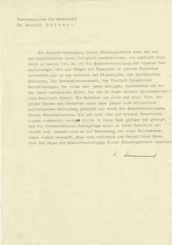 Maschinenschriftlicher Brief mit eigenhändiger Unterschrift. DRIMMEL, Heinrich, 