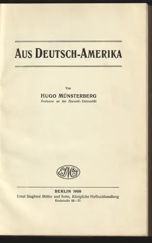 Aus Deutsch-Amerika. MÜNSTERBERG, Hugo.